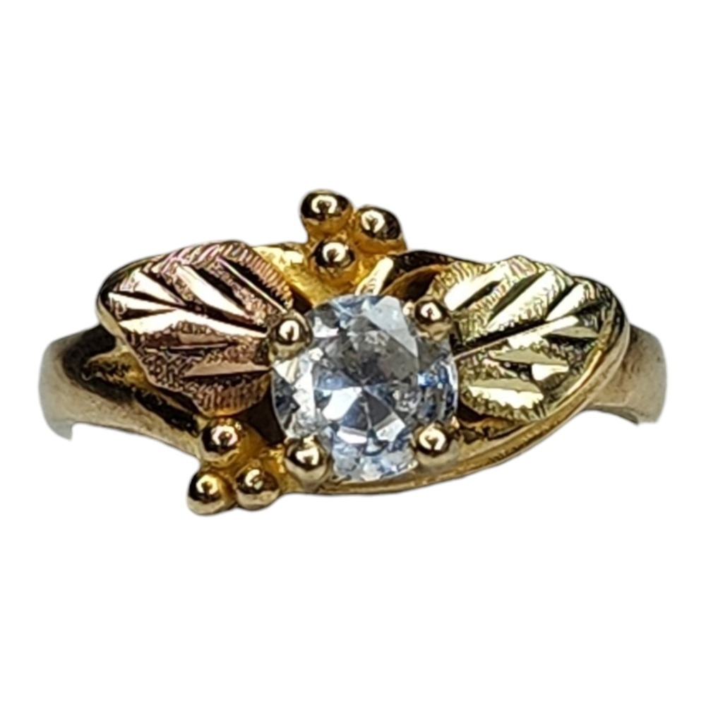 Vintage 10KT Black Hills Gold Clear Topaz Ring Size 6.25 Signed L - Picture 2 of 10